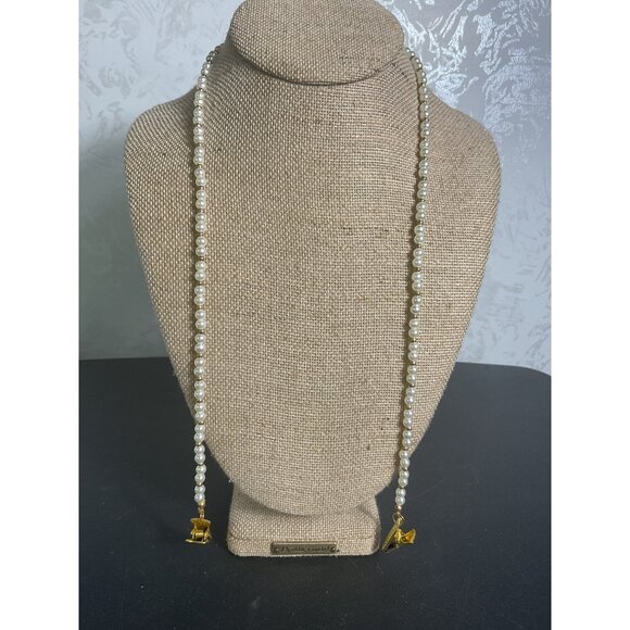Vintage Faux Pearl Beaded Lanyard With Gold-Tone Clasp - Picture 1 of 2